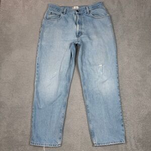 LL Bean Relaxed Fit Jeans Mens 35x29 Light Wash Blue Cotton Straight Leg Denim